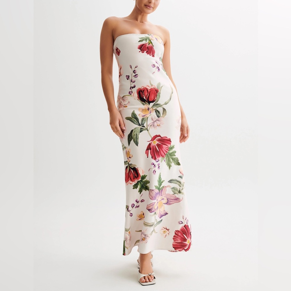 NWT Meshki Claudette Strapless Satin Maxi Dress